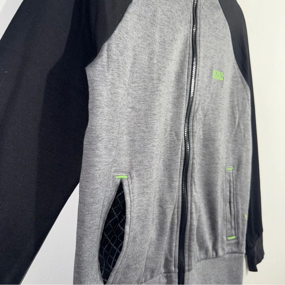 Hugo‎ Boss Full Zip Track Jacket Gray Black Green Trim Size Small